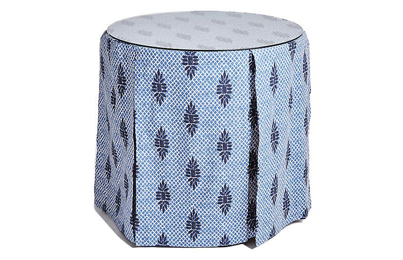 Eden Round Skirted Table, Blue Medallion | One Kings Lane