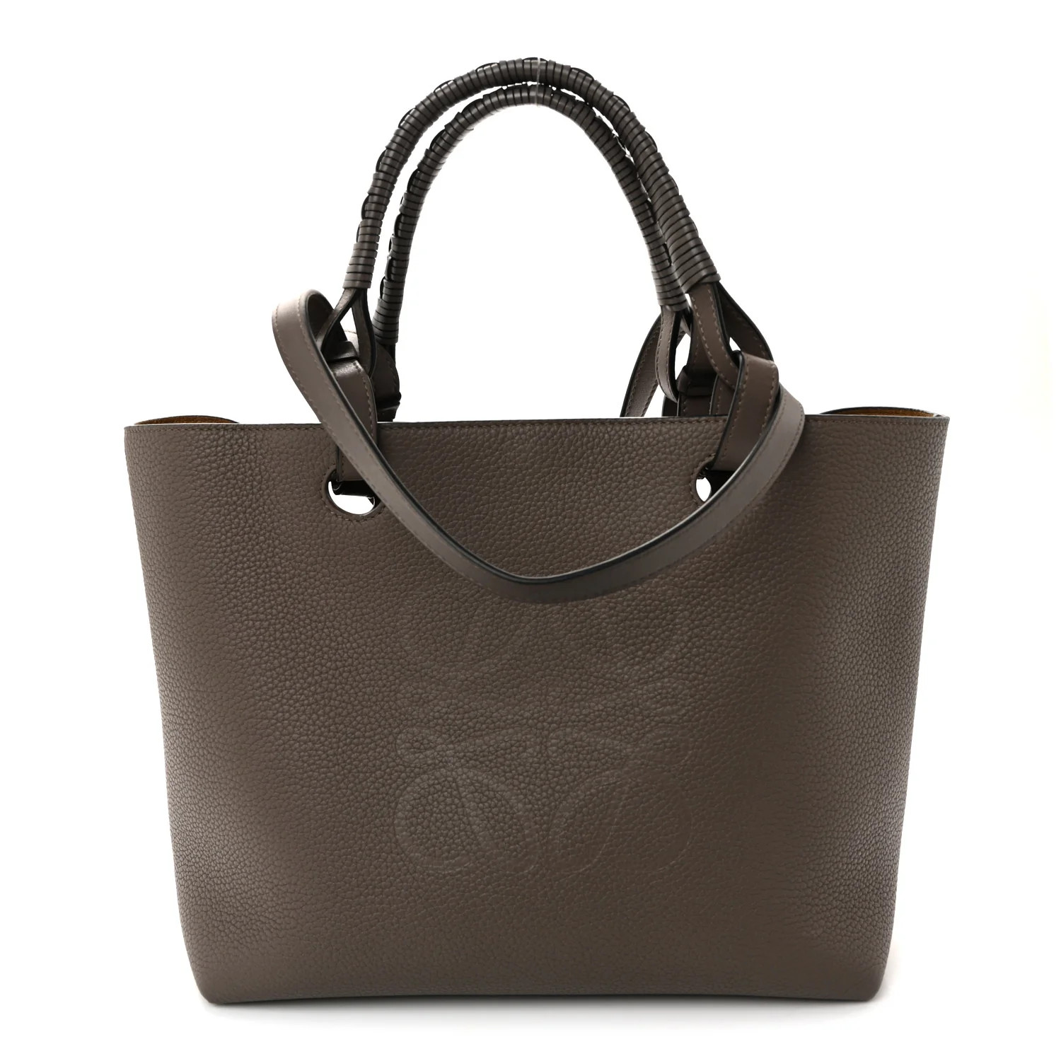 Grained Calfskin Small Anagram Tote Dark Taupe | FASHIONPHILE (US)