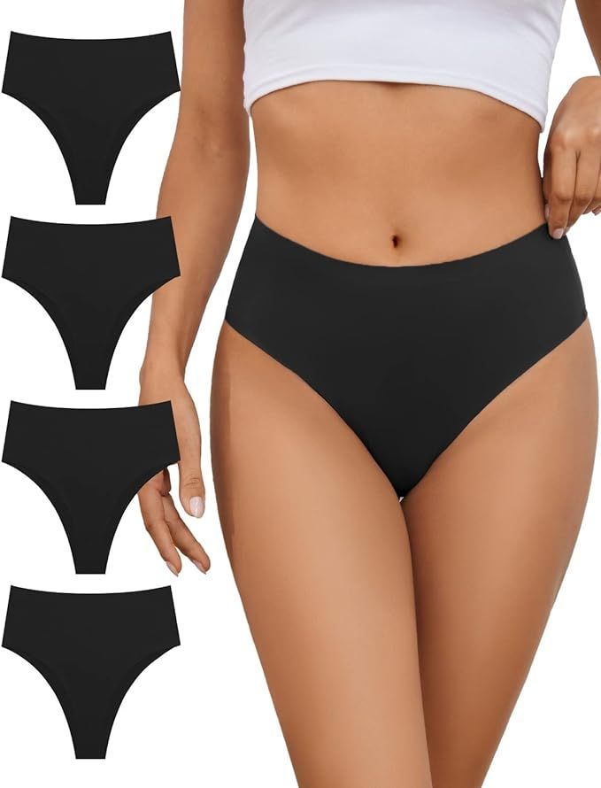 GREENBAA No Show High Rise Bikini Panties Women's Seamless Hi Cut Underwear Pack | Amazon (US)