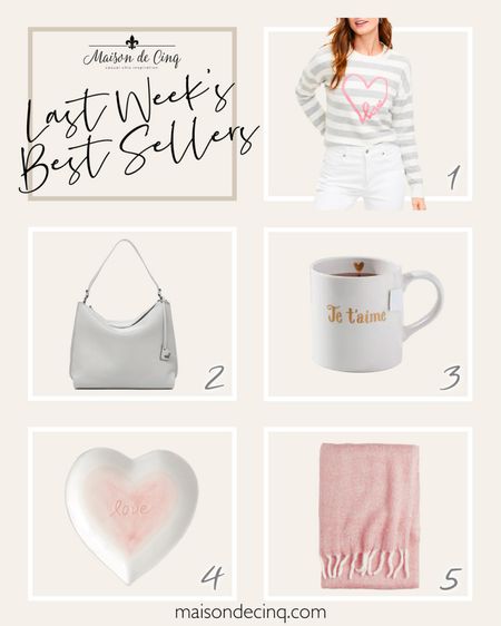 So many cute best sellers last week- get these Vday items before they’re gone!

Home decor, Valentine’s Day decor, Valentine’s Day outfit, winter fashion, winter outfit, Mug, throw, sweater, handbag, plate, tabletop, pottery barn, target, H&M, Loft, Nordstrom

#LTKGiftGuide #LTKhome #LTKSeasonal