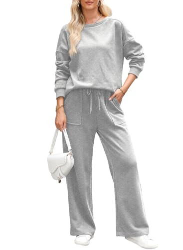 Dokotoo Womens Two Pieces Outfits Fall Trendy Clothes Cotton Sweatshirt Sets Casual Comfy Athletic Tracksuit Fall Fashion Sweatsuit 2024 Grey X-Large | Amazon (US)