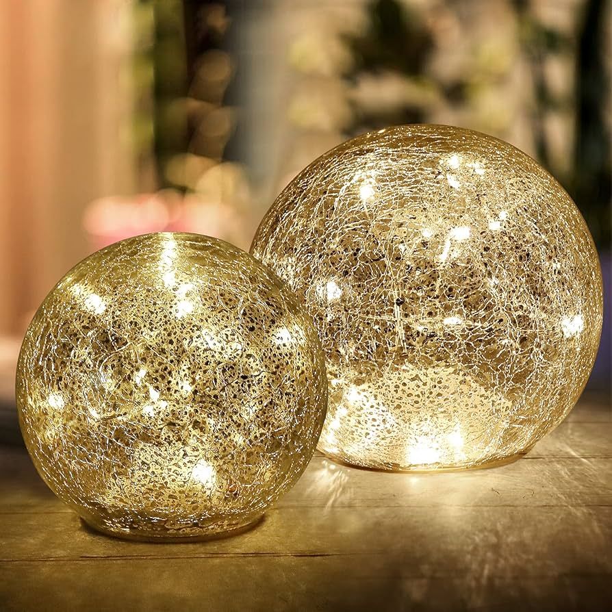 2 Pack (5.7 in & 4.5 in) Mercury Cracked Glass Globe Lights Home Decorative Sphere Night Light Ba... | Amazon (US)