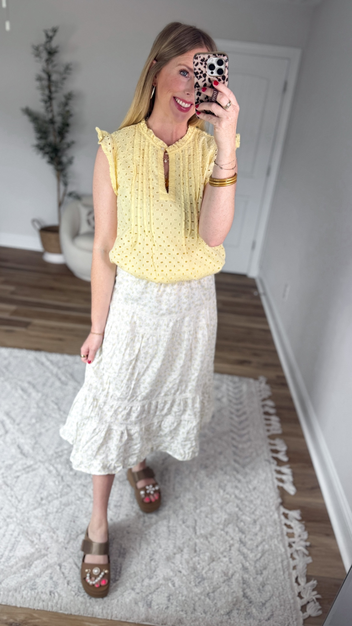 Daily try on, Walmart outfit, Walmart fashion, Walmart try on, eyelet top, time and tru, floral midi skirt 

#LTKWorkwear #LTKootd #LTKmomlife