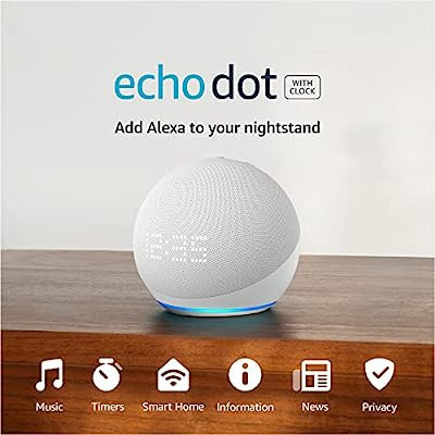Echo Dot (5th Gen, 2022 release) with clock | Smart speaker with clock and Alexa | Glacier White | Amazon (US)