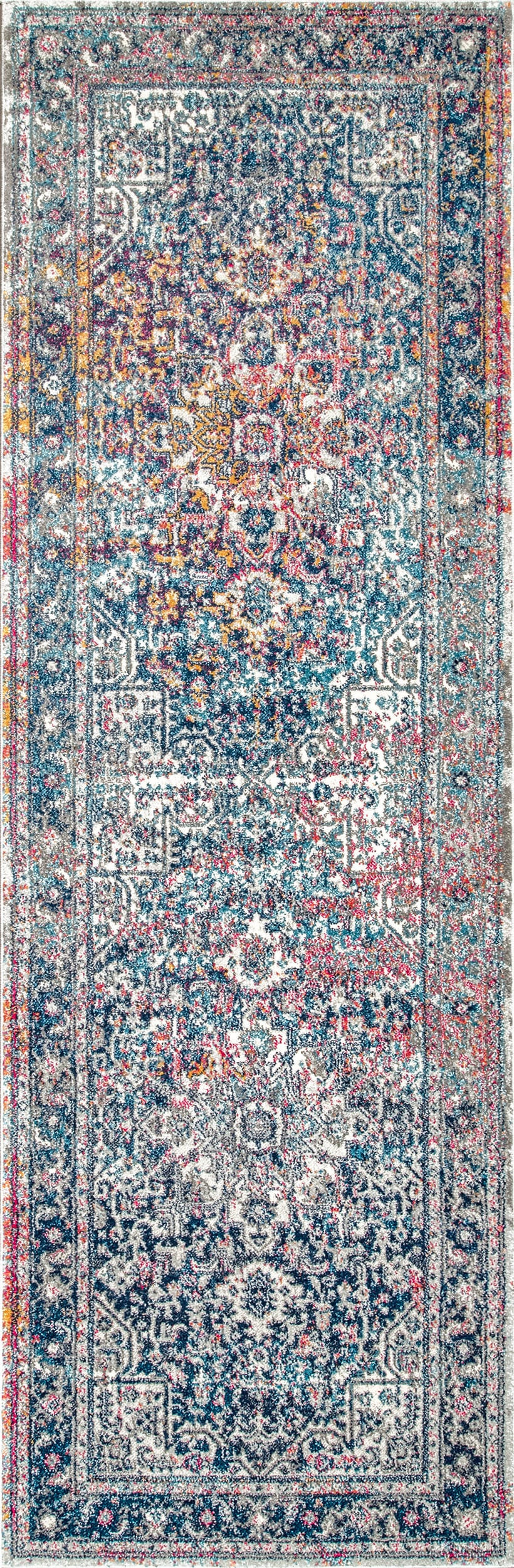 Blue Faded Star Petal Emblem 2' 6"" x 14' rug | Rugs USA
