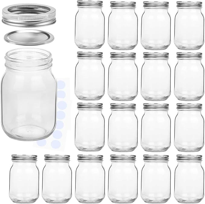 KAMOTA Mason Jars 16 oz With Regular Lids and Bands, Ideal for Jam, Honey, Wedding Favors, Shower... | Amazon (US)