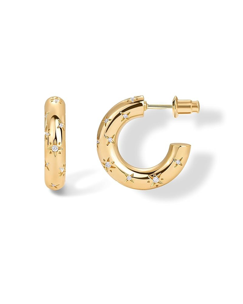 PAVOI 14K Gold Plated Star Shine Hoop Earrings for Women | Cubic Zirconia Celestial Chunky Hoops ... | Amazon (US)