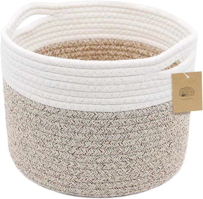 Small Rope Basket small Round Woven Basket With Handle 9.5x9.5x7.1 in Cute Cotton Basket Nursery ... | Amazon (US)
