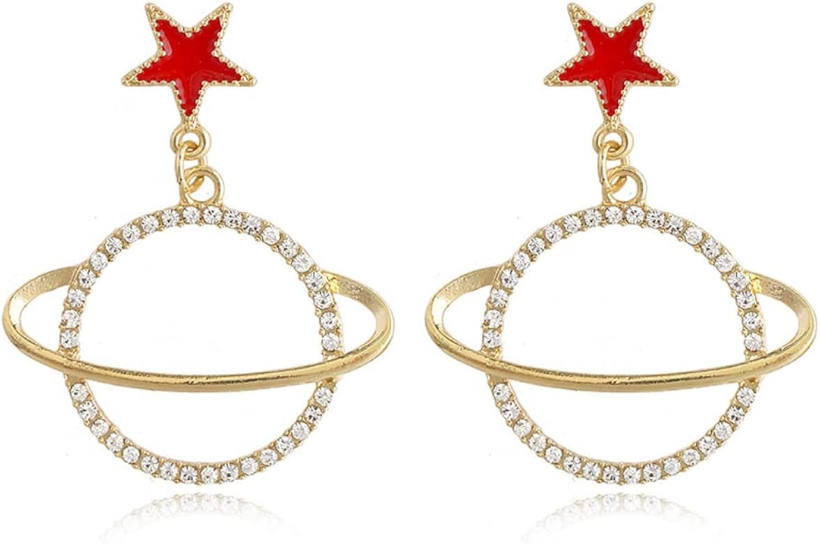 Planet Pendant Earrings Star Stud Earrings Rhinestone Saturn Dangle&Drop Earrings for Women Girls Je | Amazon (US)