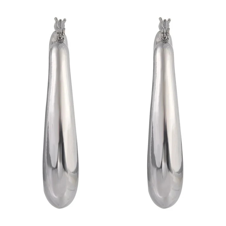 Time and Tru Adult Female Silver-Tone Rectangular Hoop Click-It Earring | Walmart (US)