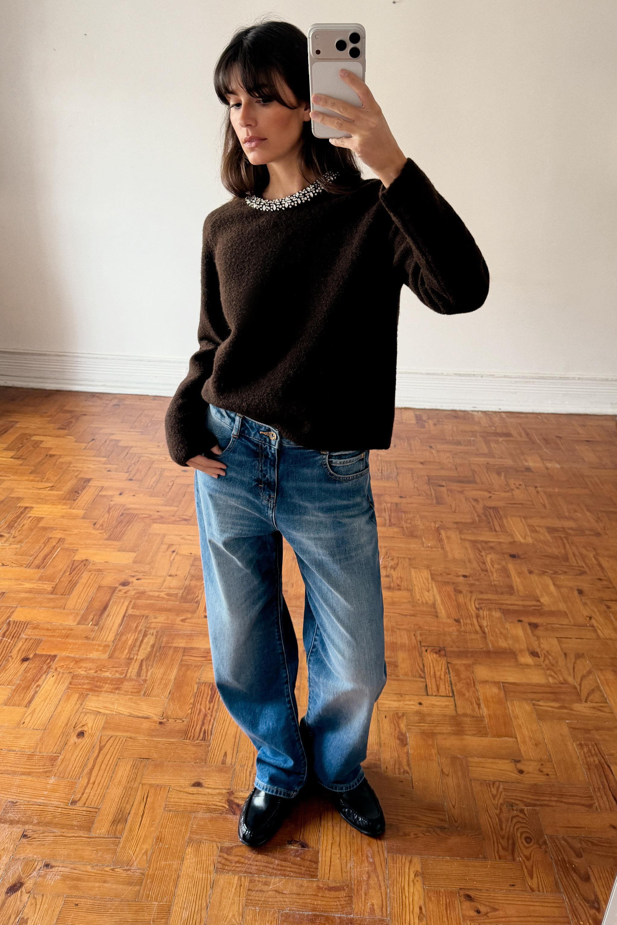 KNIT JEWELED BEAD COLLAR JUMPER | Zara US