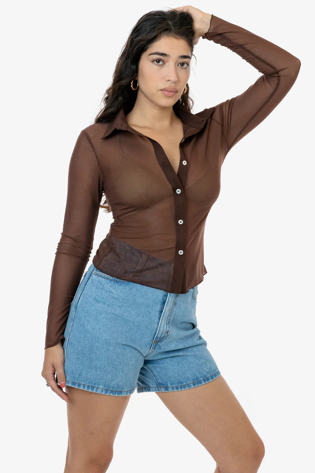 RNS745 - Micro Mesh Long Sleeve Button Up | Los Angeles Apparel