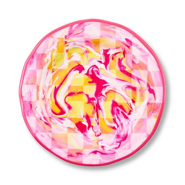 MacKenzie-Childs Pink Marble Check Melamine Salad Plates | MacKenzie-Childs