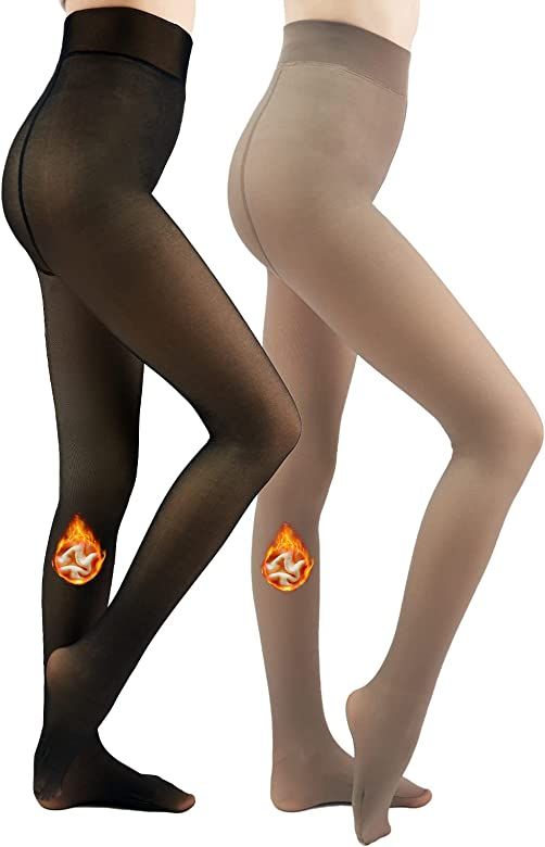 Fleece Lined Tights Sheer Winter - 2 Pack Fake Translucent Tights Winter Thick Warm Pantyhose She... | Amazon (US)