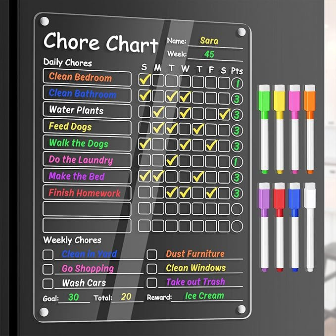 Acrylic Chore Chart for Kids Clear Dry Erase Checklist for Kids Chore Boars for Family Chores Che... | Amazon (US)