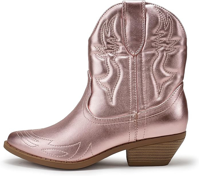 Soda RIGGING ~ Women Western Stitched Pointe Toe Low Heel Ankle Mid Shaft Boots | Amazon (US)