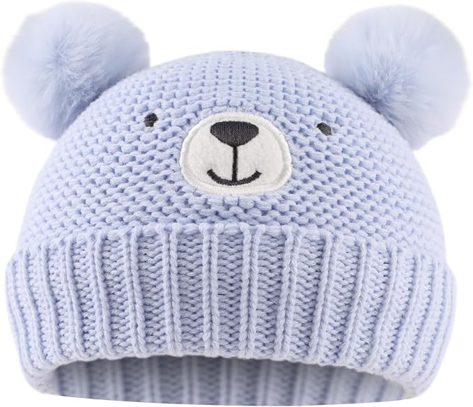 JANGANNSA Cute Bear Baby Beanie Pompom Baby Boys Hat Infant Toddler Winter Knitted Beanies for Gi... | Amazon (US)