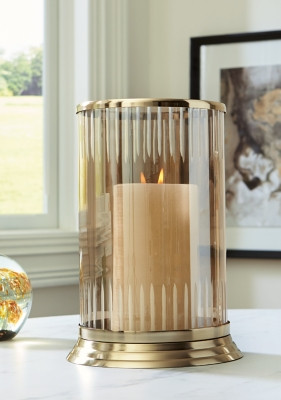 Aavinson Tall Candle Holder, Amber/Gold Finish | Ashley