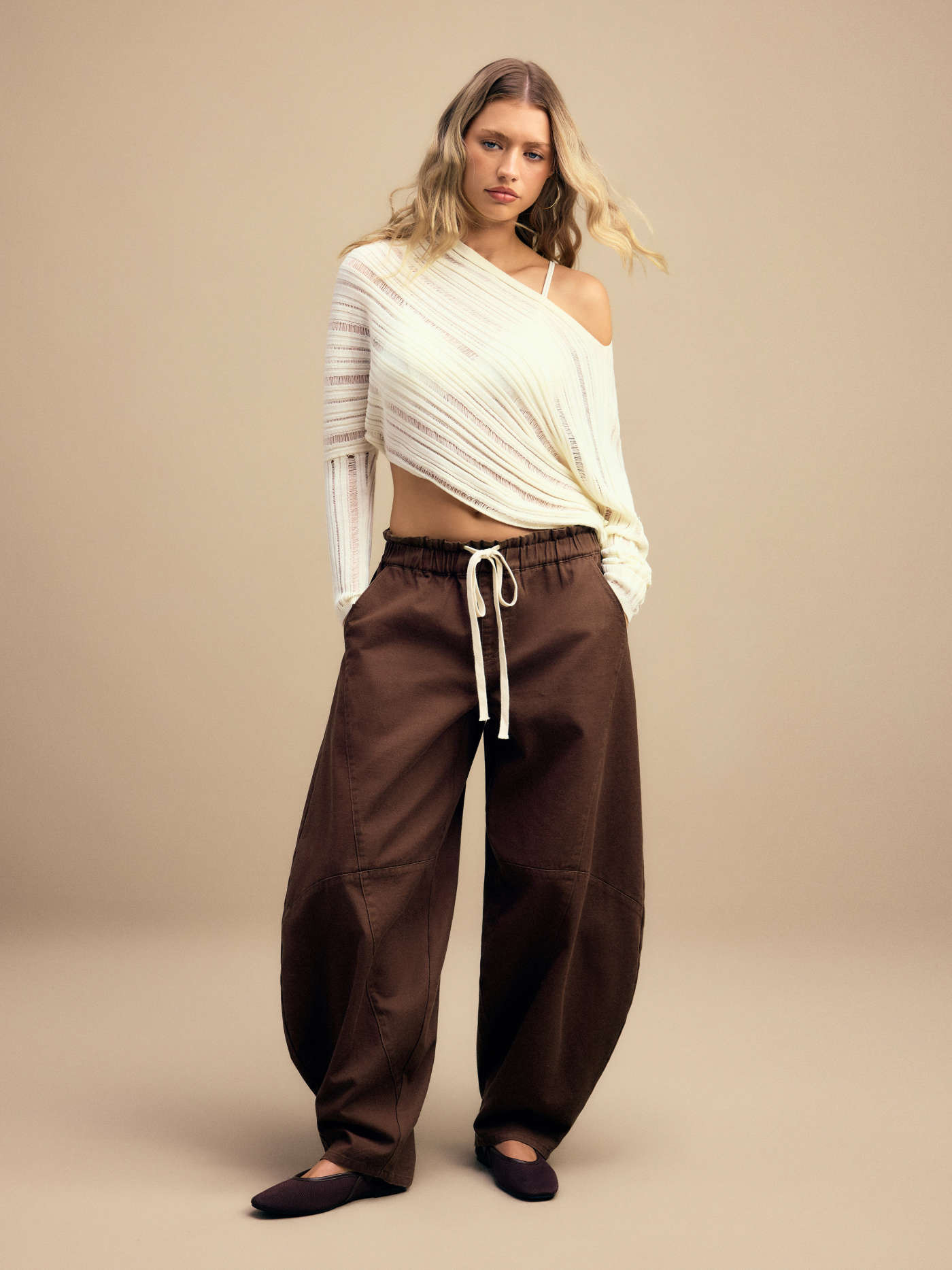 Denim Denim High Rise Drawstring Barrel Leg Trousers For Daily Casual | Cider