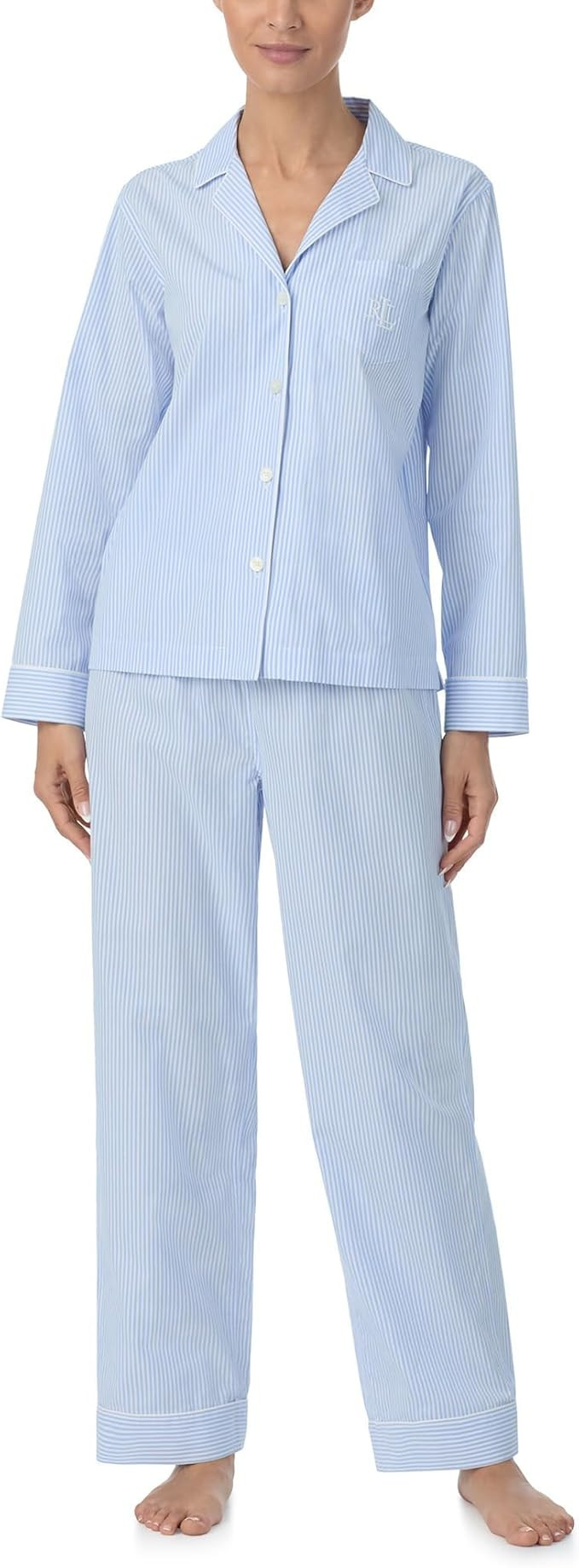 Lauren Ralph Lauren Cotton Woven Long Sleeve Notch Collar PJ Set | Amazon (US)