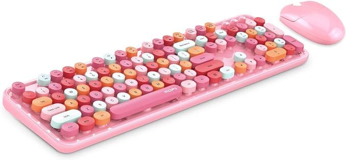 Wireless Keyboard and Mouse Combo, Pink Wireless Keyboard, 2.4GHz Retro Full Size with Number Pad... | Amazon (US)