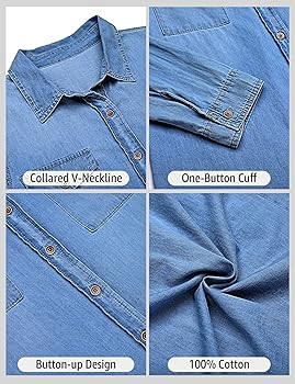 luvamia Denim Shirt Women Chambray Jean Western Shirts Long Sleeve Button Down Tops | Amazon (US)