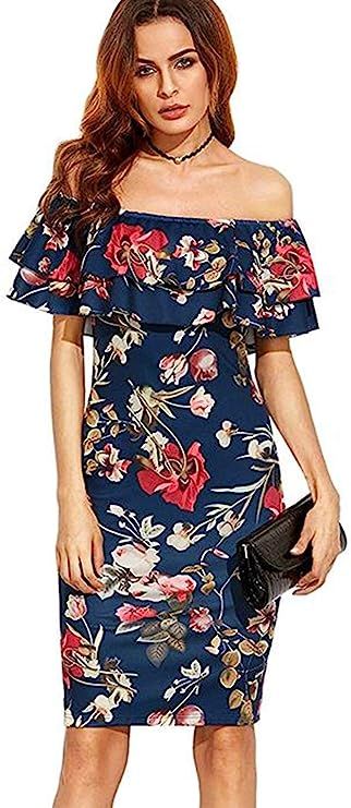 Floerns Women's Floral Ruffle Off Shoulder Party Sexy Bodycon Dress | Amazon (US)