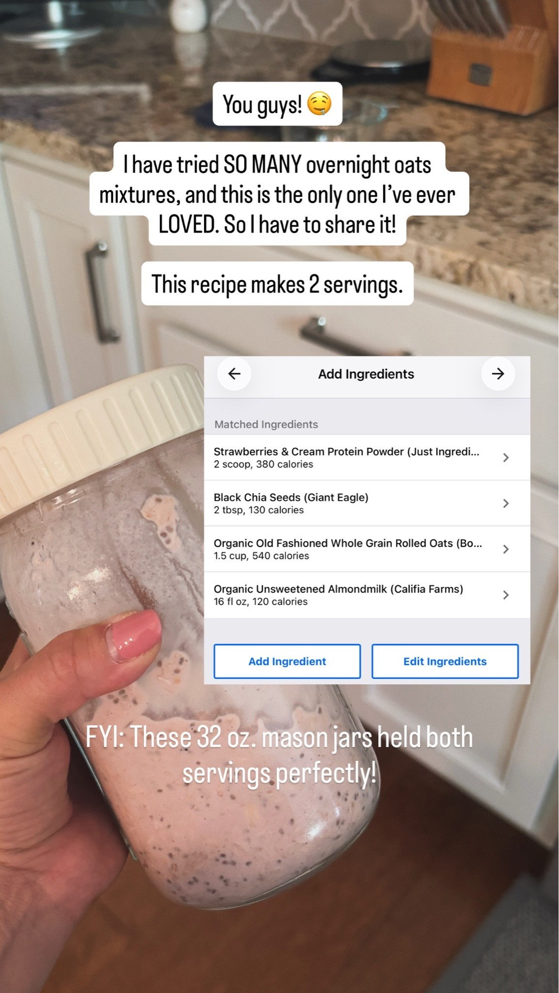 If you need a good overnight oats recipe, this is it!!! 🤤 It tastes just like the instant strawberries and cream oatmeal packets I used to eat all the time when I was a kid. But high protein, and probably a lot healthier, haha. Linking ingredients and these meal prep mason jars!

#LTKdayinmylife #LTKmorningroutine #LTKfoodie