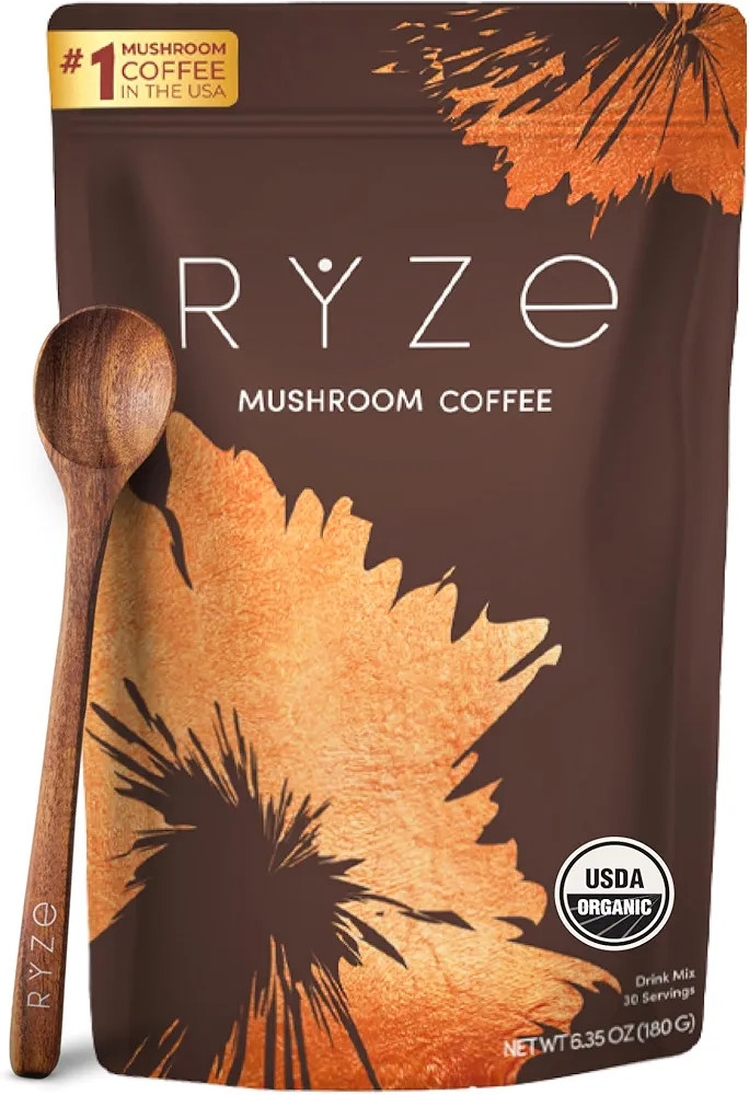 RYZE Mushroom Coffee | 6 Adaptogenic Mushrooms | USDA Organic | Instant Coffee | MCT Oil | USA Gr... | Amazon (US)