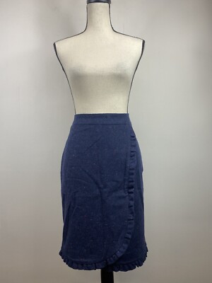 Talbots Women's Navy Wool Blend Faux Wrap Ruffled Skirt SZ 6 | eBay US
