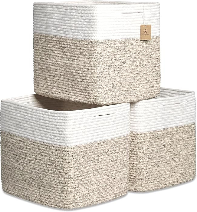 NaturalCozy 13x15x13 Kallax Storage Cubes Bins, 3 Pack | Cotton Rope Cube Storage Bin Woven Baske... | Amazon (US)