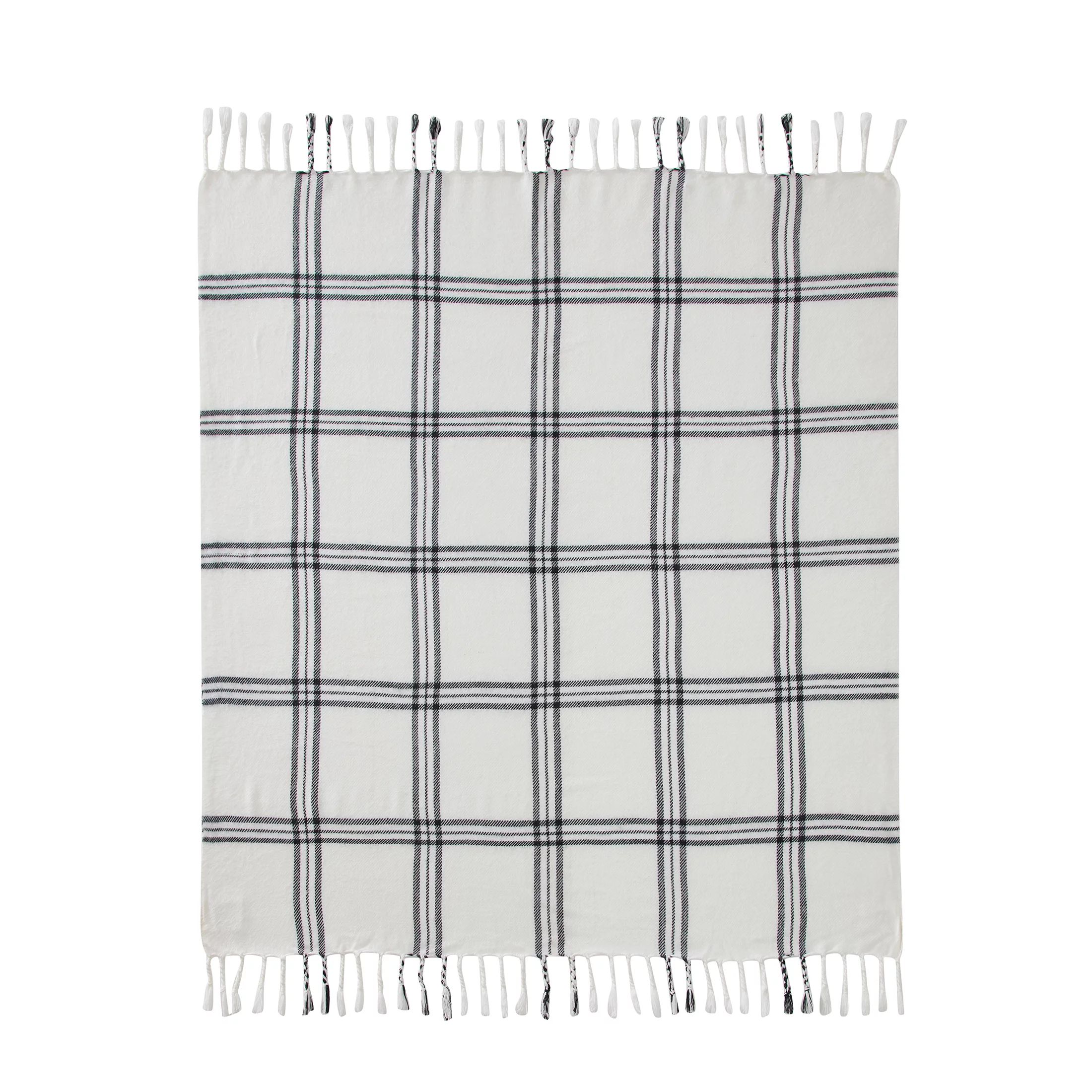 My Texas House Tatum Plaid Cotton/Acrylic Throw, 50" x 60", Black/White | Walmart (US)