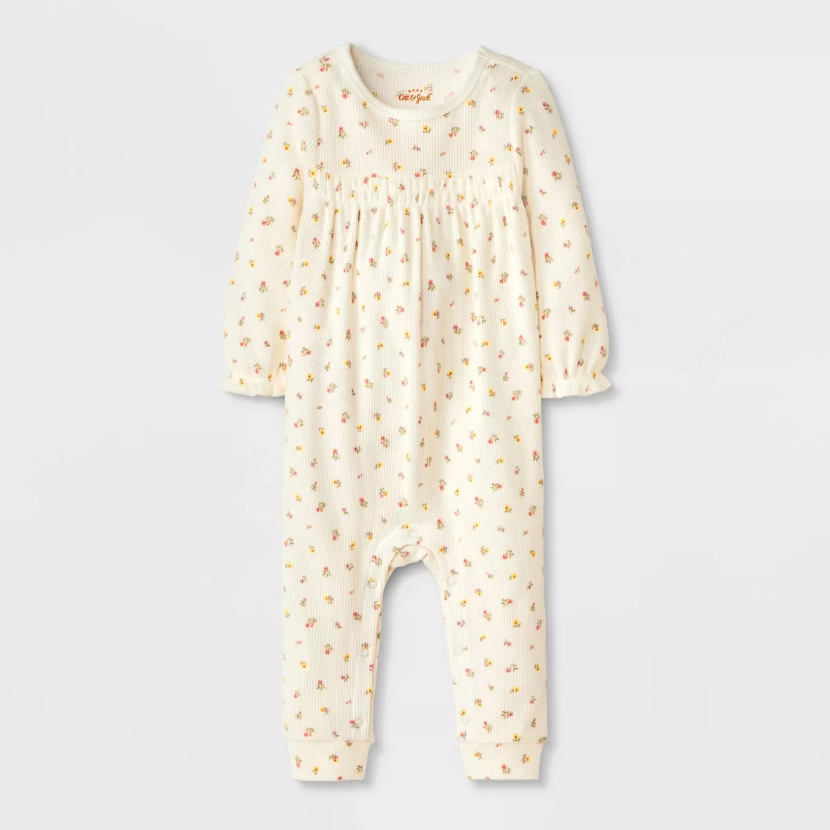 Baby Girls' Floral Long Sleeve Waffle Romper - Cat & Jack™ Cream Newborn | Target
