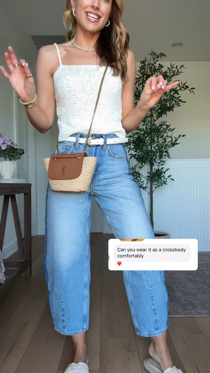 New YSL mini manon raffia purse. Adjustable crossbody straps. Target barrel leg jeans in 00 short. Target sweater top in XS. Neutral slide sandals - whole sizes only. I’m a 6.5 and sized up to a 7! My spring outfit of the day here. Elevated casual outfit. XS in belt. 


#LTKootd #LTKPetite #LTKTravel