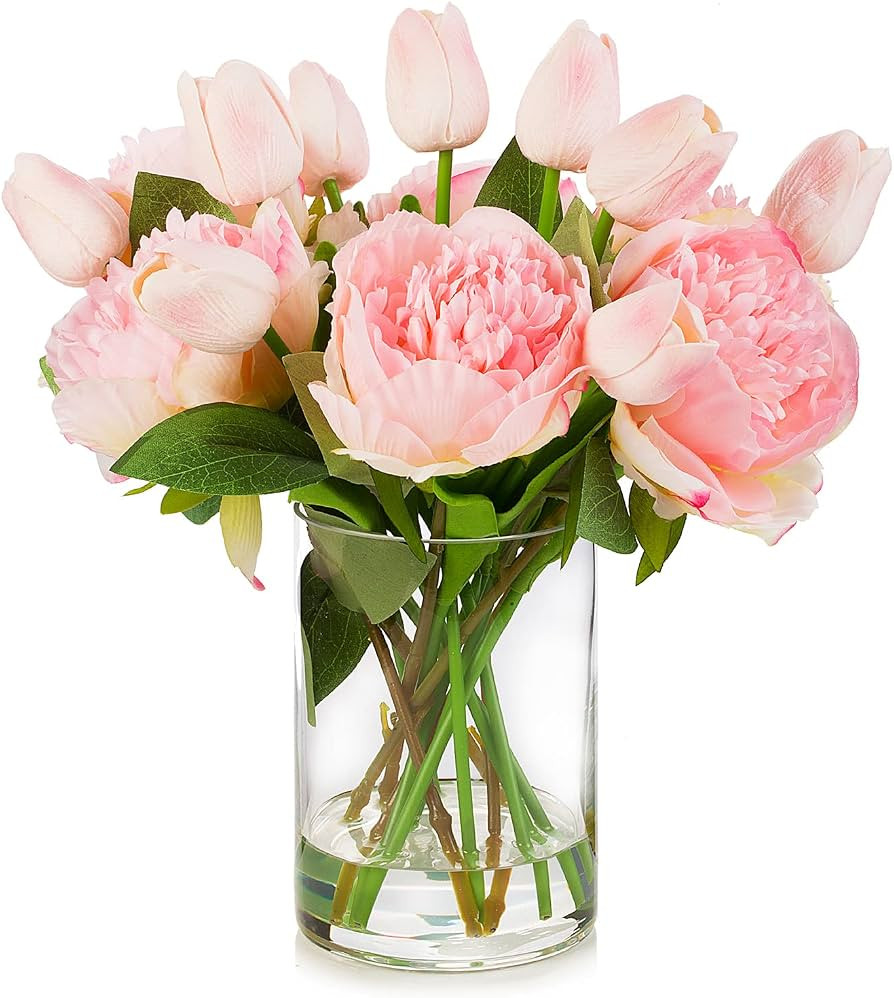 ENOVA FLORAL Artificial Flower Arrangement with Vase, Faux Flower in Vase, Mixed Artificial Real ... | Amazon (US)