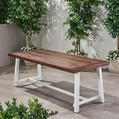 PAGED Modern Outdoor Dining Table Rectangle Patio Dining Table with Acacia Wood Table Top for Patio, Lawn, Courtyard, Dark Brown+White | Target