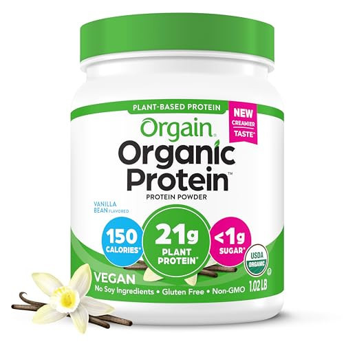 Orgain Organic Vegan Protein Powder, Vanilla Bean - 21g Plant Based Protein, 4g Prebiotic Fiber, No Lactose Ingredients, No Added Sugar, Non-GMO, For Shakes & Smoothies, 1.02 lb (Packaging May Vary) | Amazon (US)