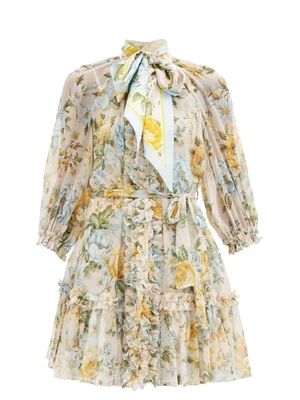 Lucky Bound scarf-tie floral-print silk dress | Matches (US)