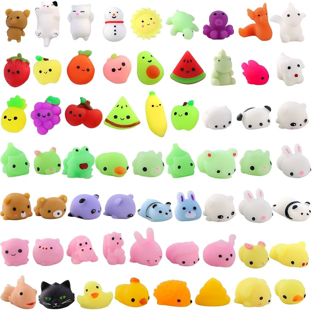 HengKe 62 Pieces Kawaii Animals Mochi Squishy Toys Mini Soft Stress and Anxiety Reliever for Adul... | Amazon (US)