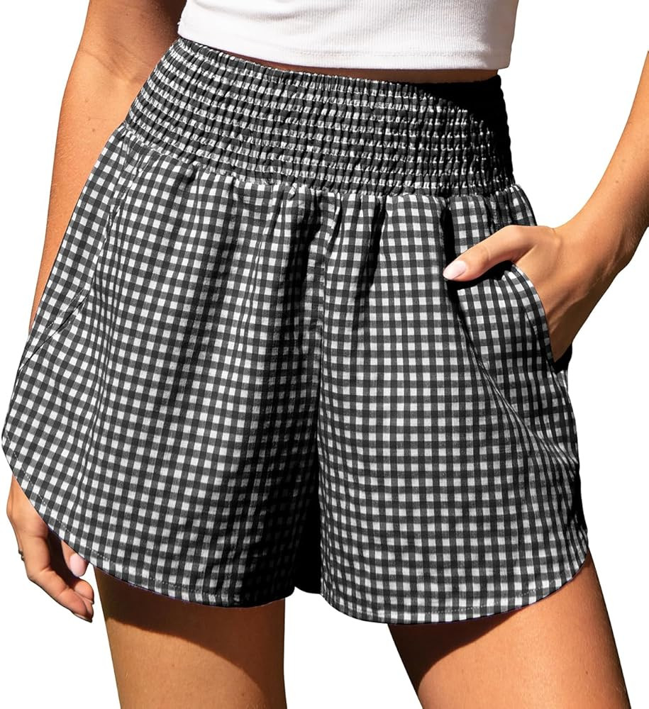 TARSE Womens Gingham Lounge Shorts High Waisted Summer Pajama Beach Casual Loose Fit Summer Short... | Amazon (US)