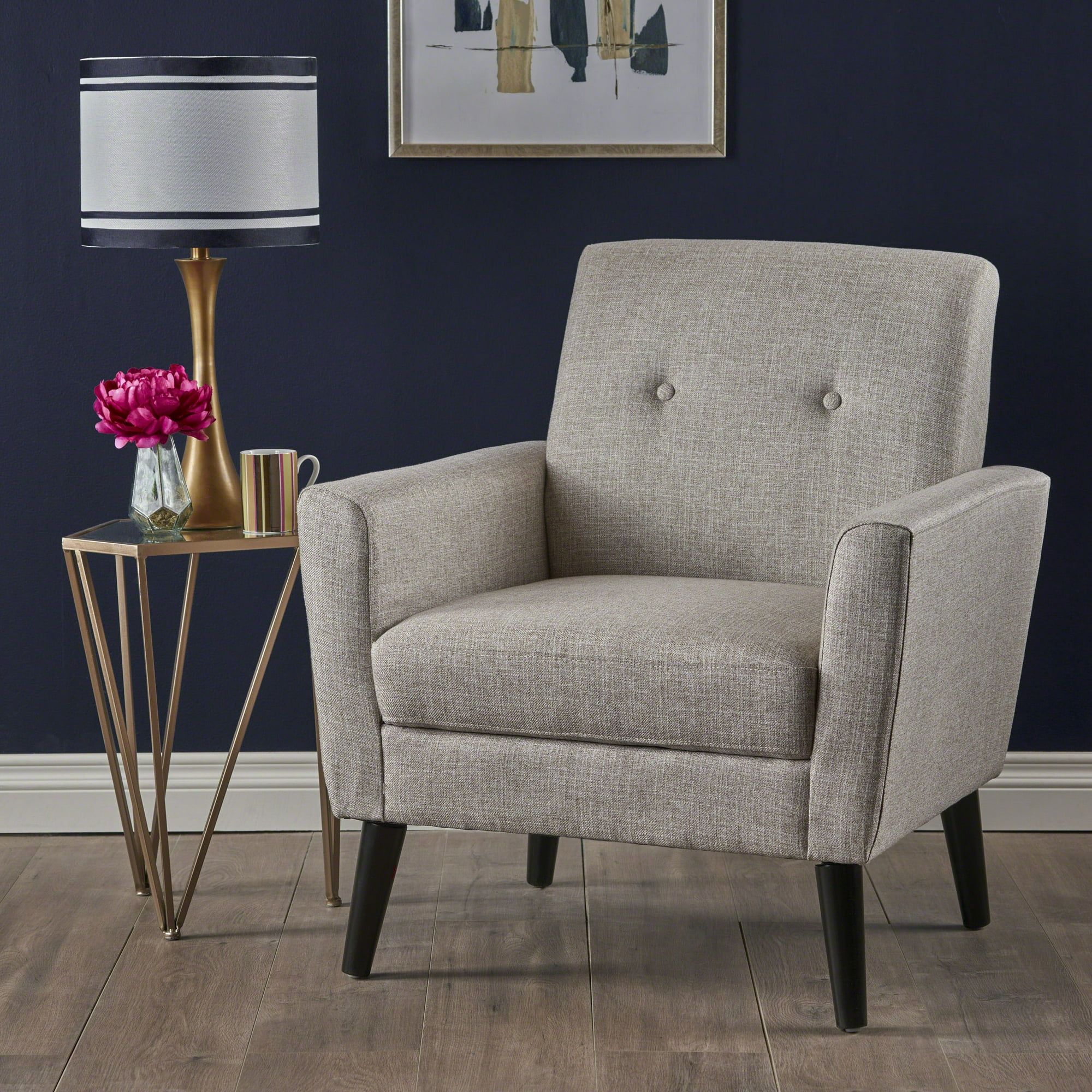 Noble House Mid Century Fabric Club Chair,Beige | Walmart (US)