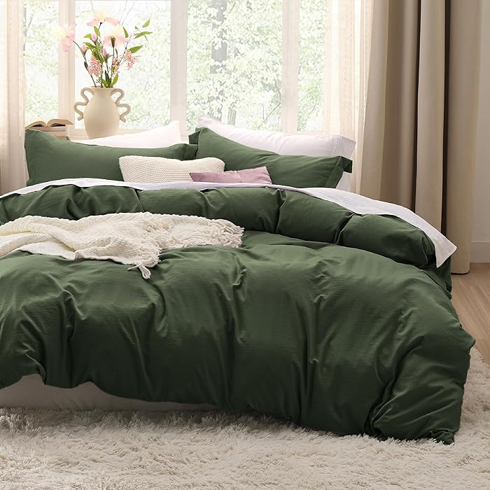 Bedsure Olive Green Duvet Cover Queen Size Only - Prewashed Extra Soft All Season Bedding, Includ... | Amazon (US)