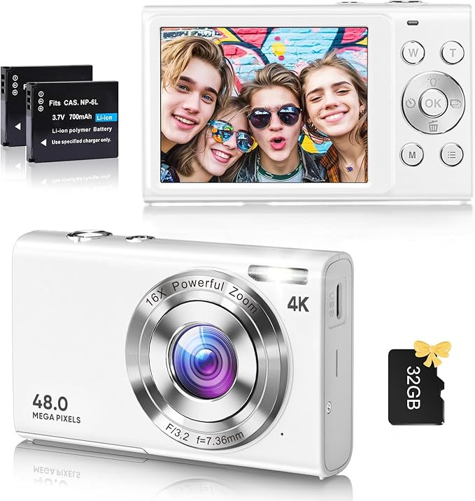 Digital Camera, 4K Vlogging Camera for YouTube Autofocus 48MP UHD Cameras for Photography with An... | Amazon (US)
