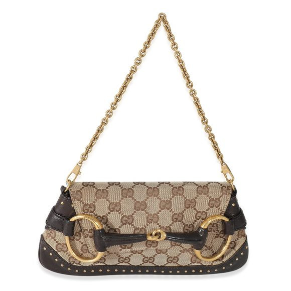 Gucci Beige Ebony GG Canvas Horsebit Chain Clutch Bag | Poshmark