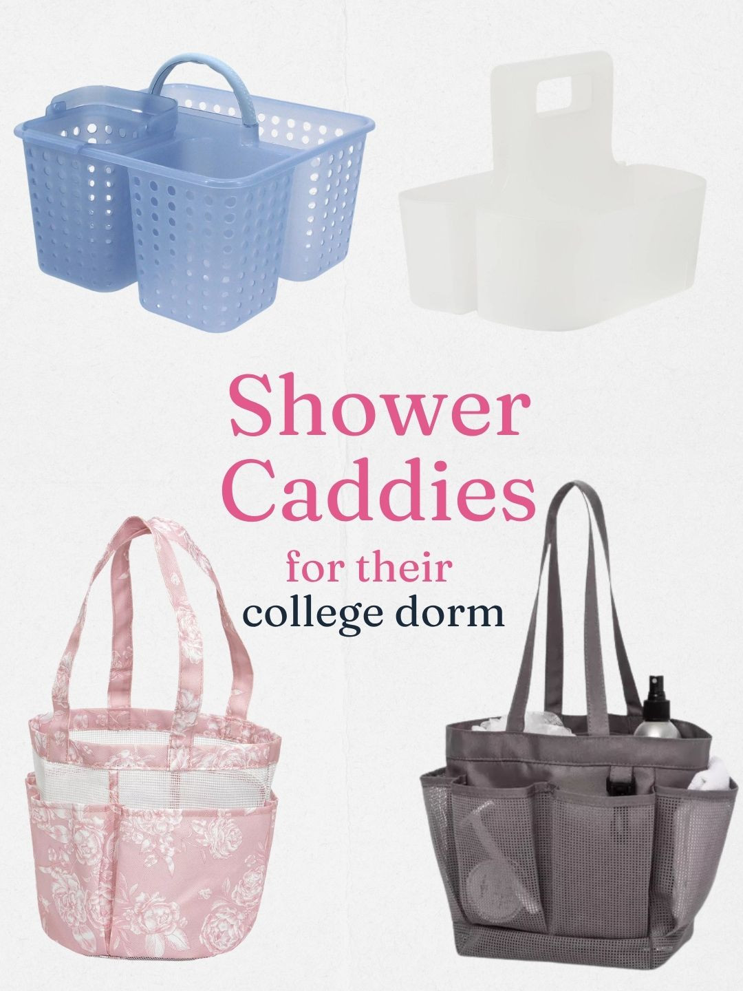 Mesh or Plastic? 

Mesh caddies are great for light packing and are easy to carry, but they can be harder to clean and are not ideal if they regularly sit on a wet shower floor.
 
Plastic is easier to rinse and dry, but hanging it can be a challenge.

Here are a few of our favorites, plus a wet caddy storage solution you may not have thought of - a boot tray!
 

 