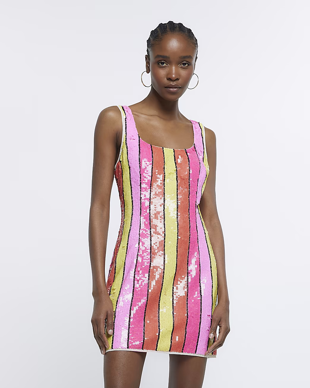Multi colour stripe sequin mini dress | River Island (US)