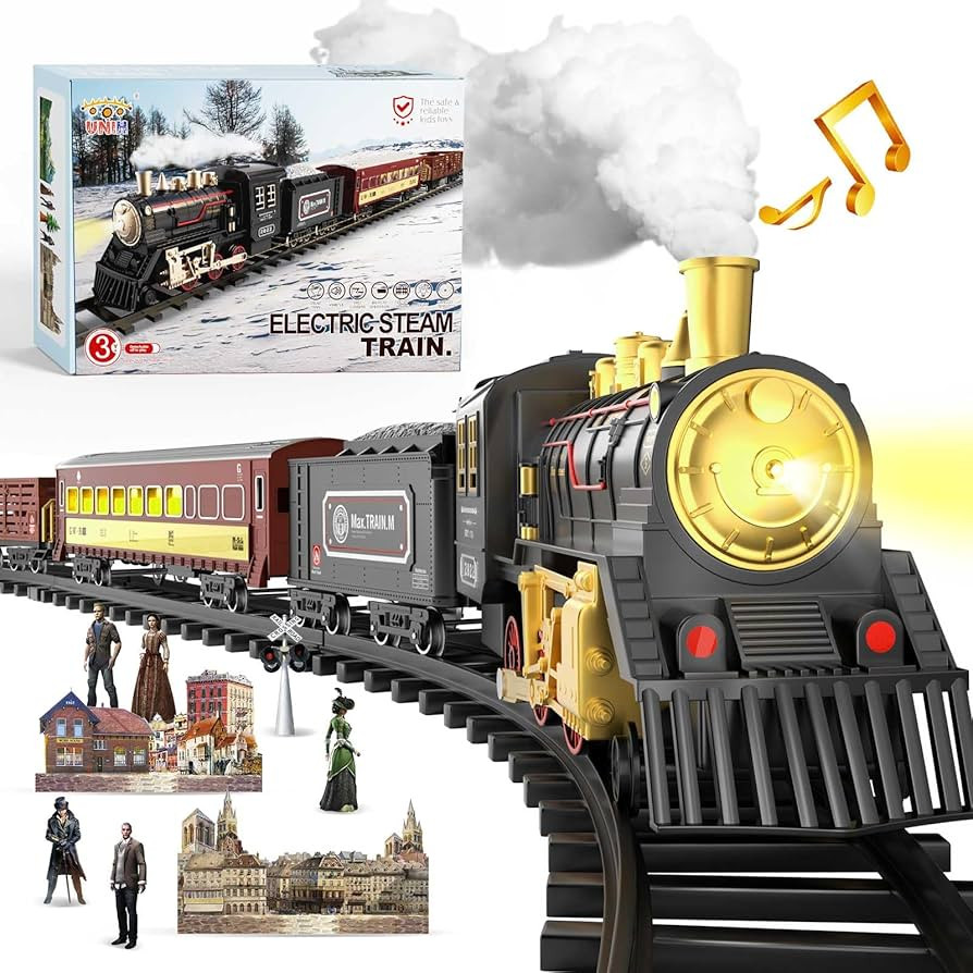 UNIH Electric Train Set,Train Toys with Smoke,Lights & Sounds,Toy Train with Steam Locomotive Eng... | Amazon (US)