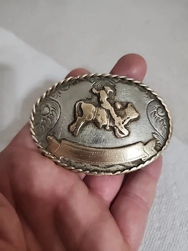 Vtg Nickel Silver & Yellow Brass Bull Riding Rodeo Western Belt Buckle | eBay US