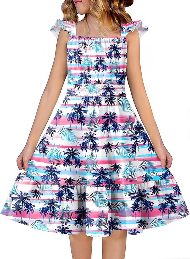 Arshiner Girls Dress Summer Casual Flutter Sleeve Tiered Midi Sundress with Pockets for 5-13 Year... | Amazon (US)