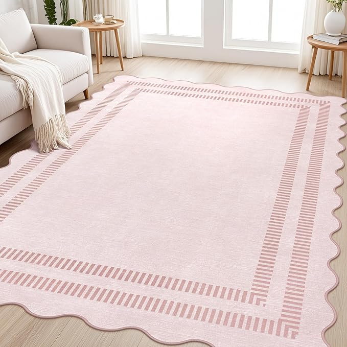 Pink Rugs for Bedroom Girls, 5x7 Washable Non Slip Area Rugs for Living Room, Soft Vintage Ultra-... | Amazon (US)